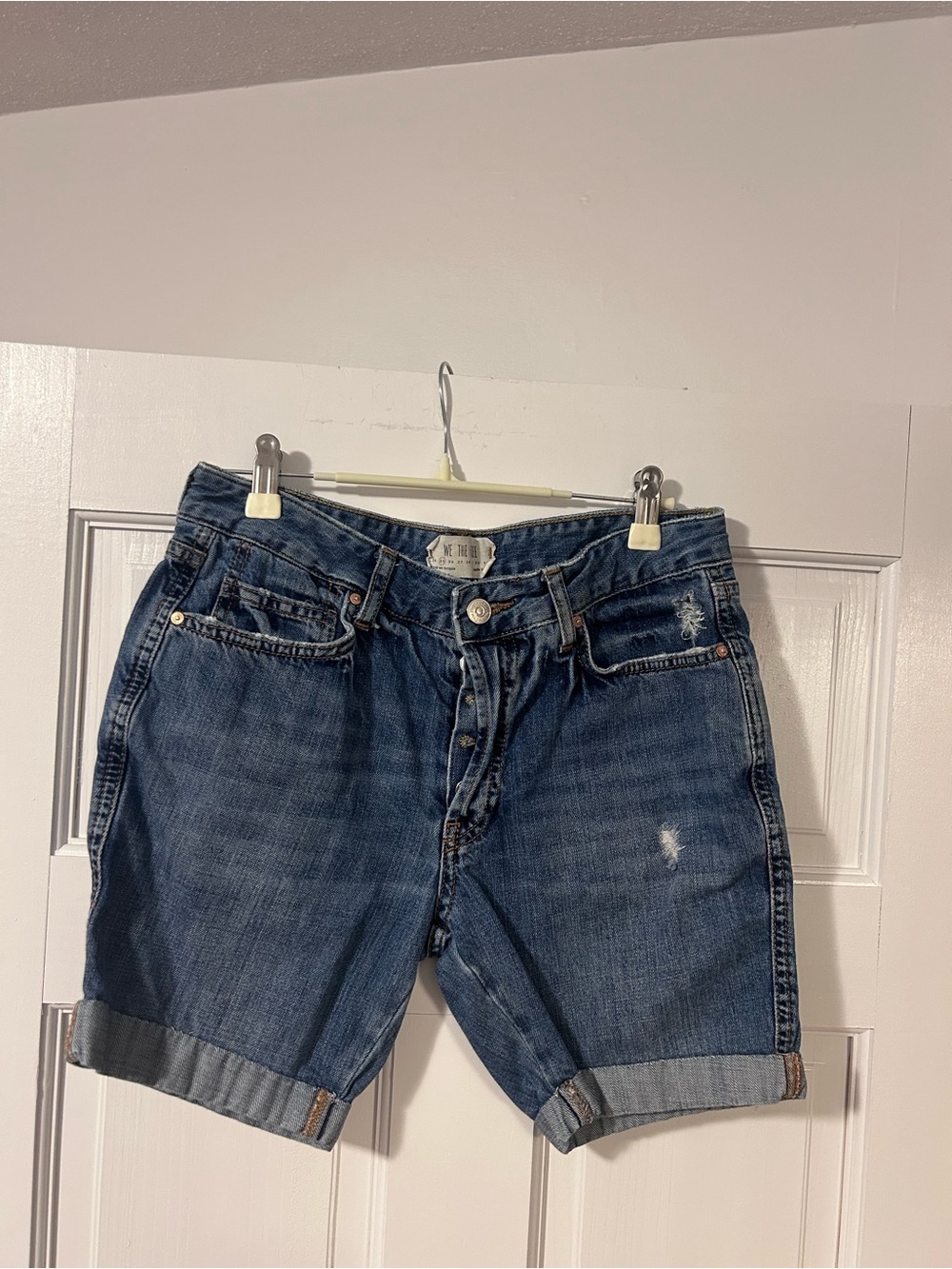 We The Free light blue denim shorts with contrast stitching